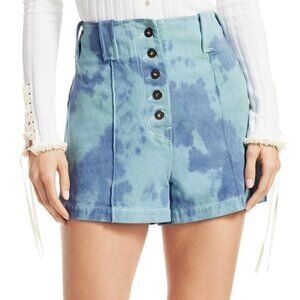 Phillip Lim 3.1 Tie Dye denim cargo jean shorts high rise button fly blue new 0